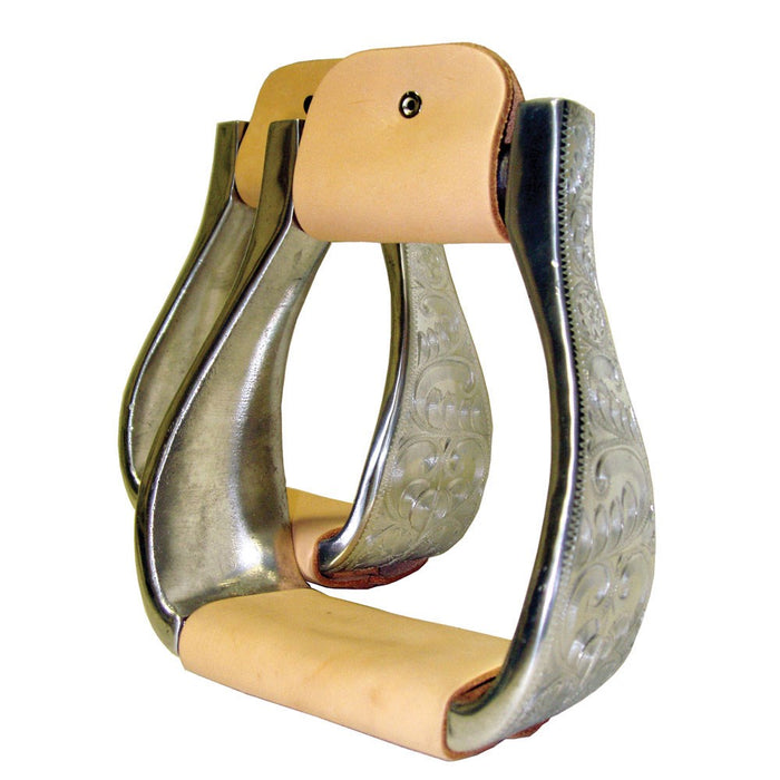 Aluminum Roping Engraved Stirrup with Wide Leather Band