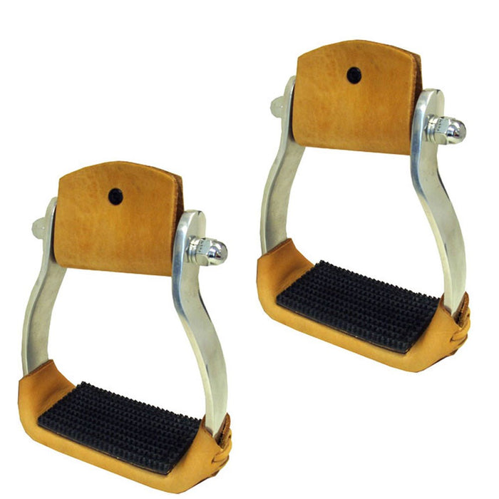 Aluminum Western Stirrups with Leather Band and Rubber Tread