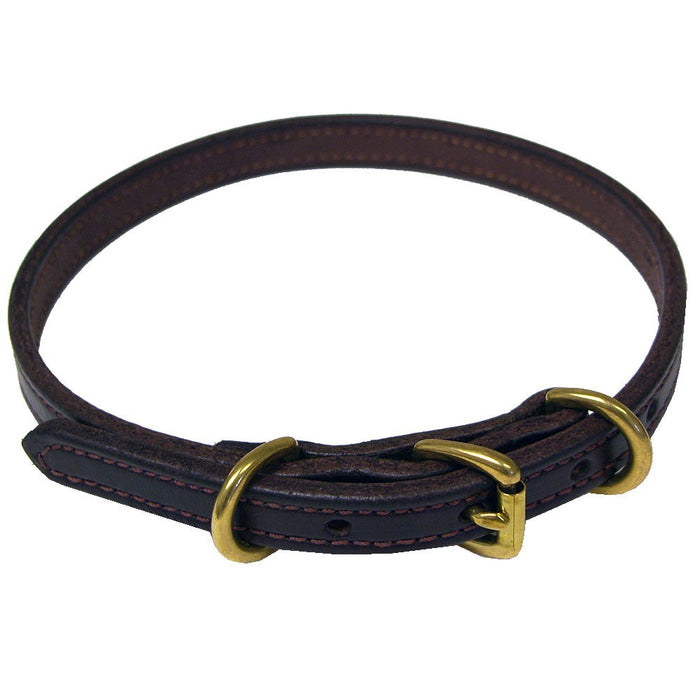 5/8" Leather Dog Collar Double Stitched  Solid Brass Hardware