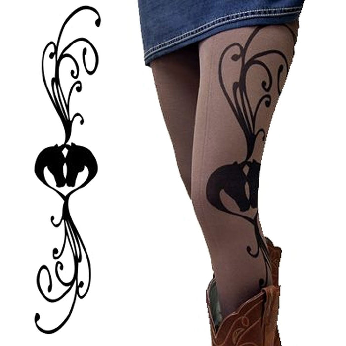 Riding Leggings with Horse Heads - Taupe/S-M