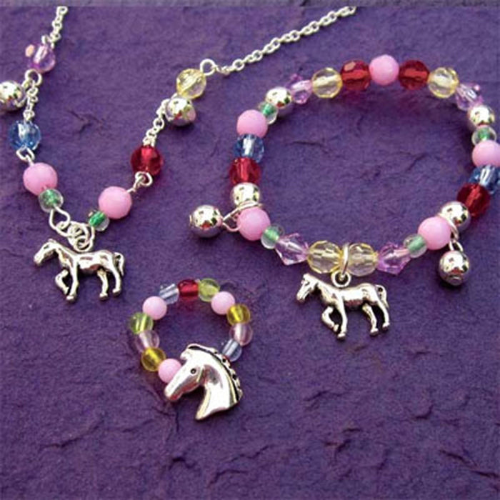 3-Piece Junior Horse Charm and Multi Colored Bead Set